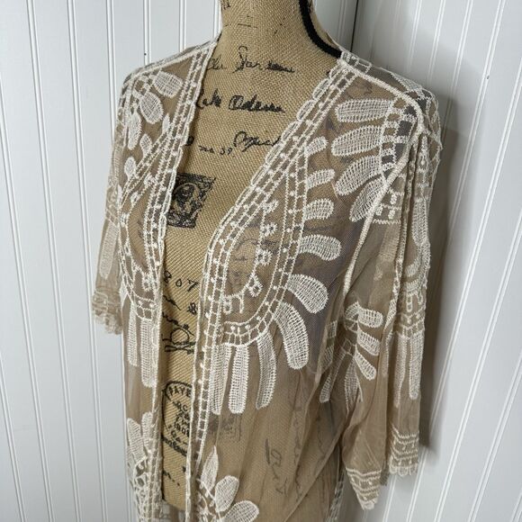 Rebellion Again Sheer Lace Mesh Duster Cardigan Womens Sz M Festival Boho Fairy - Picture 2 of 13